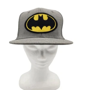NWOT DC Comics Batman Logo Fitted Flat Bill Hat - Size Small/Medium Gray NEW - Picture 1 of 10
