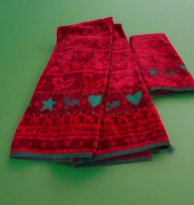 Vintage Cecil Saydah Christmas Holiday Embroidered 2 Bath & 1 Hand Towel Set - Picture 1 of 15