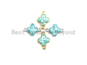 100% Natural  Aqua Blue Shell Clover Flower Connector, Natural Shell Connector, - Picture 1 of 5