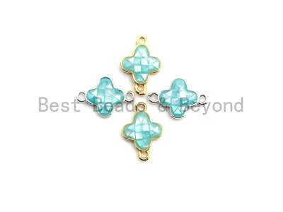 100% Natural  Aqua Blue Shell Clover Flower Connector, Natural Shell Connector, - Image 1 of 4