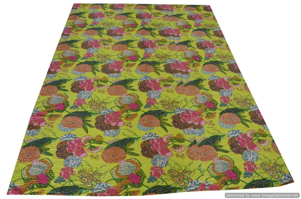 Colcha edredón Kantha floral indio reversible hecha a mano tamaño doble tiro Foto 1 de 1