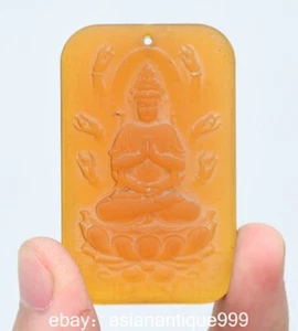 2.2" Rzadki chiński naturalny bursztyn Guan Yin Bogini Amulet Wisiorek - Zdjęcie 1 z 5