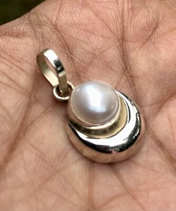 Colgante de protección contra el mal de ojo de plata 925 media luna joyería de perlas, grande - Imagen 1 de 7