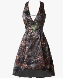 Women's Camo Bridesmaid Dresses Short Plus Size Camouflage Prom Halter Cocktail - Picture 1 of 9