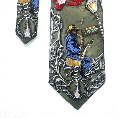 Corbata para hombre Tabasco verde tema Nueva Orleans 4”x 57” 100 % seda Foto 1 de 4
