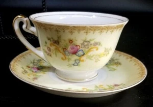 Vintage TRANSOR WARE Yellow Blue Pink Floral Spray Tea/Coffee Cup and Saucer - Picture 1 of 6