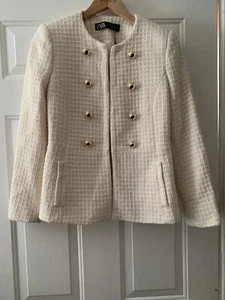 ZARA TWEED BLAZER GOLD BUTTONS JACKET Size M NWOT - Picture 1 of 6