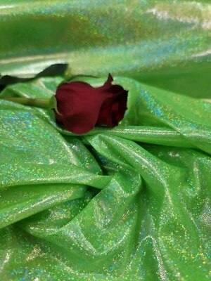 Tela con estampado brillante holograma iridiscente brillante verde neón por yarda  Foto 1 de 4