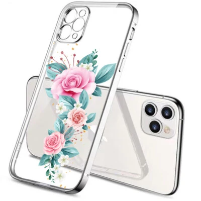 Custodia cover per iPhone 13 12 11 X XS 7 8 in Tpu morbido placcato Argento U9 - Immagine 1 di 3