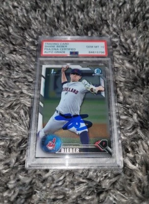 Shane Bieber Signed 2016 1st Bowman Chrome Rookie Card PSA/DNA GEM MT 10 AUTO - Image 1 of 2