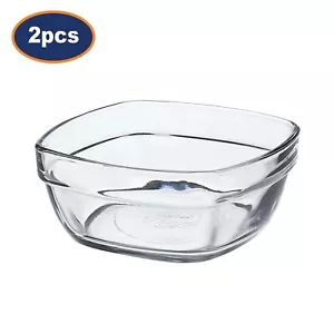 Clear Glass Bowl 14cm Square Bowls 2pcs Snack Dessert Salad Dinnerware Duralex - Picture 1 of 2