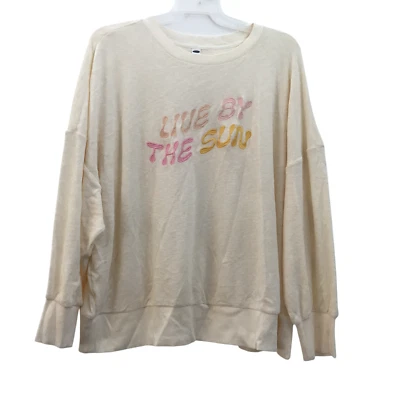 Sudadera corta Old Navy para mujer talla grande 4X Terry 'Live by The Sun' crema Foto 1 de 4