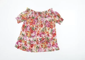 New Look Womens White Floral Nylon Basic Blouse Size 12 Off the Shoulder - Picture 1 of 10