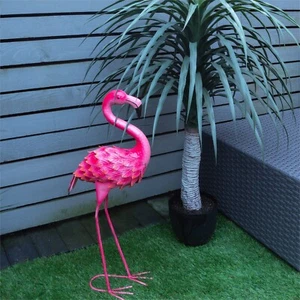 Metal Flamingo Garden Ornament 61cm Height Pink Decor Tropical Theme Lawn Pond - Picture 1 of 4