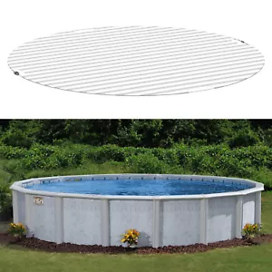 Round Above Ground Pool Covers Beigestripe Winter Tarp Covers Home Swimming Pool - Picture 1 of 7