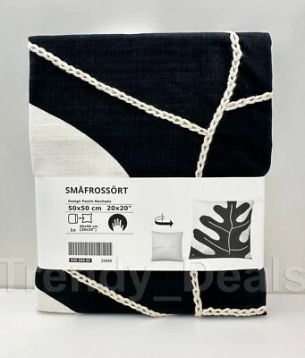 Ikea SMAFROSSORT Pillow Cushion Cover 20" x 20" Leaf Embroidered Off-White/Black - Image 1 of 4