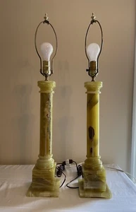 Pair of Vintage 1960s Mid-Century Modern Green Onyx Column Form Lamps - Picture 1 of 12