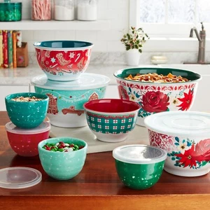 Juego de cuencos mezcladores de melamina con tapas Pioneer Woman 18 piezas Wishful Winter Holiday - Imagen 1 de 24