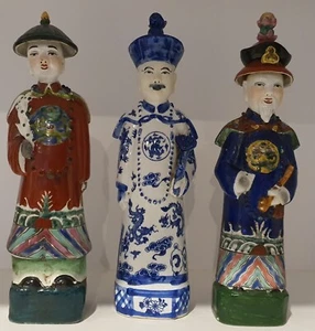Set of three Chinese Qing Dynasty Porcelain Lucky God Emperor Sculptures - Picture 1 of 14