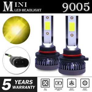 9005 HB3 Mini LED Headlight Bulb 3000K 1600W 260000LM Yellow Hi Beam Front Light - Picture 1 of 11