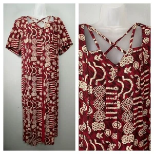 Maxi abito vintage Jamie Brooke taglia 18 rosso stropicciato rayon tribale boho anni 90 reticolo - Foto 1 di 12