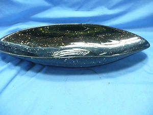 Cuenco de cerámica artística de 18" negro y dorado moteado Mid Century California - Imagen 1 de 4
