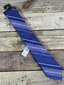 Corbata de cuello de seda estrecha Express para hombre a rayas púrpuras patrón diagonal accesorio nuevo con etiquetas - Imagen 1 de 8