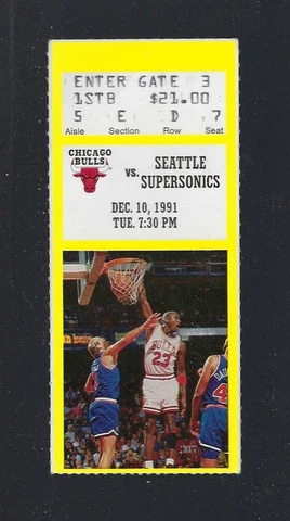 MICHAEL JORDAN - NO LOOK DUNK - VINTAGE 1991 NBA CHICAGO BULLS TICKET STUB Dec10 Cover