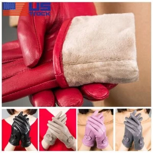 Women's Ladies Lambskin Leather Gloves Winter Warm Driving Soft Lining Gloves - Picture 1 of 17