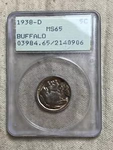 1938-D 5C Buffalo Nickel PCGS MS 65 Old Green Holder Rattler Vintage Slab - Picture 1 of 8