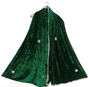 Dupatta verde velluto argento ricamato per donna abbigliamento tradizionale indiano ragazza - Foto 1 di 3