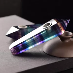 10 piezas pipa de cuarzo natural arco iris piedra de fluorita cristal de cuarzo con orificio de carbohidratos - Imagen 1 de 12