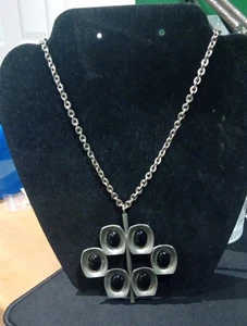 Vintage Mid Centuary Jorgen Jenson Denmark Pewter Pendant And Chain-Modernist  - Picture 1 of 7