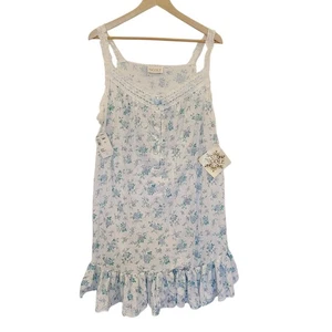 NUEVO Camisón Corto Nicole De Colección Talla M Blanco Tejido Azul Floral Crochet Ribete Prarie - Imagen 1 de 5