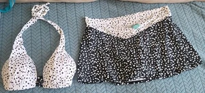 Sunsets Bikini size Medium Top / Large Bottoms Skirt Black White Polkadot - Picture 1 of 8