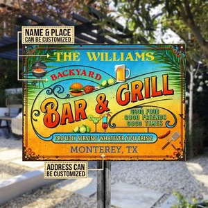 Personalisiertes klassisches Blechschild Grillen Sommer Bar & Grill Tropical Outdoor - Bild 1 von 5