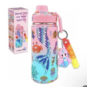 NEW Decorate Your Own Water Bottle Kit for Girls Mermaid Gem Crafts Gift 16 Oz - Picture 1 of 3