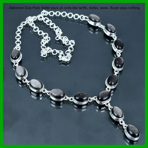 Natürliche Silber Glanz Obsidian 925 Sterling Silber Kette Hochzeit Halskette Schmuck - Bild 1 von 11