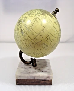 Rotating Vintage Desktop World Globe Wood & Marble Base   8 Inches Tall - Picture 1 of 9