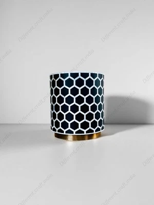 Mother of Pearl Honeycomb Inlay End Table | Round Side Stool with Gold Base - Image 1 of 3