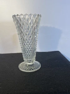 Vintage Indiana Glass Diamond Point Vase Clear 8” Footed Flower - Picture 1 of 3