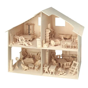 PEBARO Holzbausatz Puppenhaus mit Möbeln - Bild 1 von 1