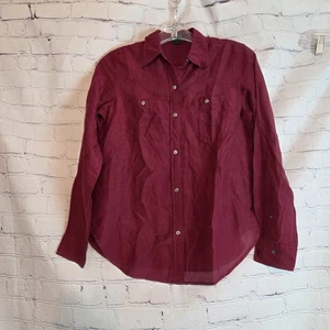 Ralph Lauren  Petite Cranberry Roll Tab Long    Sleeve Silk Blend Shirt PXS - Picture 1 of 12