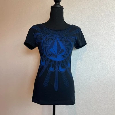 Volcom Scoop Neck Top Black Womens Size XS Open Back Tribal Aztec Print - Image 1 of 4