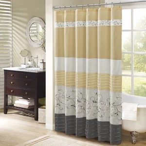 Serene Flora Fabric Shower Curtain, Embroidered Transitional Shower Curtains ... - Picture 1 of 6