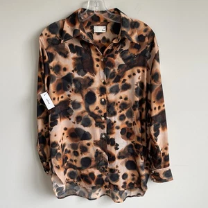 NWT Aritzia Wilfred Free XS Oversized Button Down Shirt Watercolor Leopard Print - Picture 1 of 16