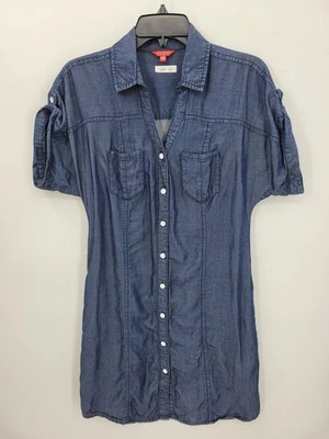 Vestido Camisa Guess Mujer XS Azul Denim Manga Corta Abotonado Retro Boho Años 90 Foto 1 de 4