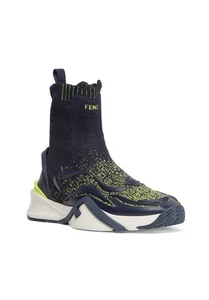 $1190 Fendi scarpe sneakers alte da uomo in maglia a contrasto blu navy/verde 11 US - Foto 1 di 16