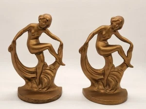 Vintage/Antik Paar Jugendstil/Art Deco Akt Frau tanzt Metall Buchstützen - Bild 1 von 23