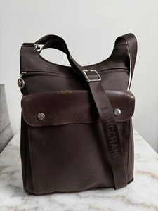 LONGCHAMP BROWN  NYLON LEATHER POCKET CROSSBODY BAG - Picture 1 of 14